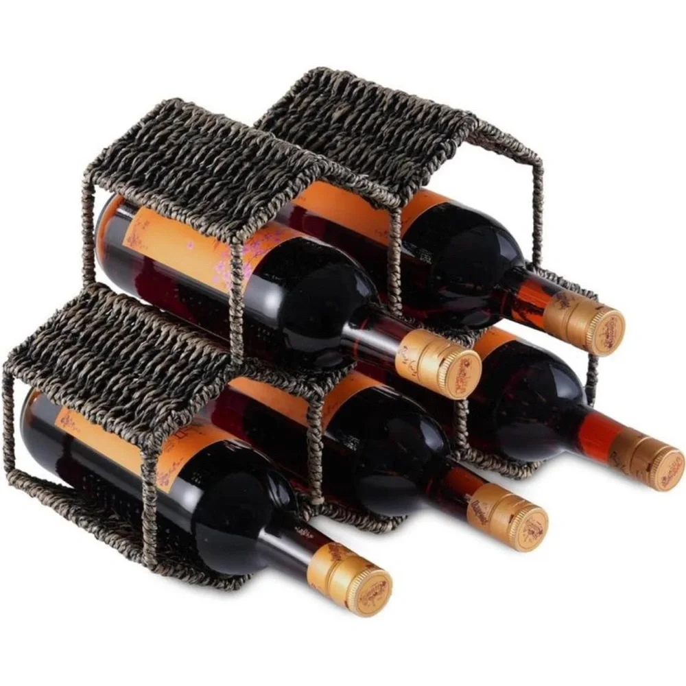NWT Countertop Wine Rack, Seagrass and Metal Wine Rack